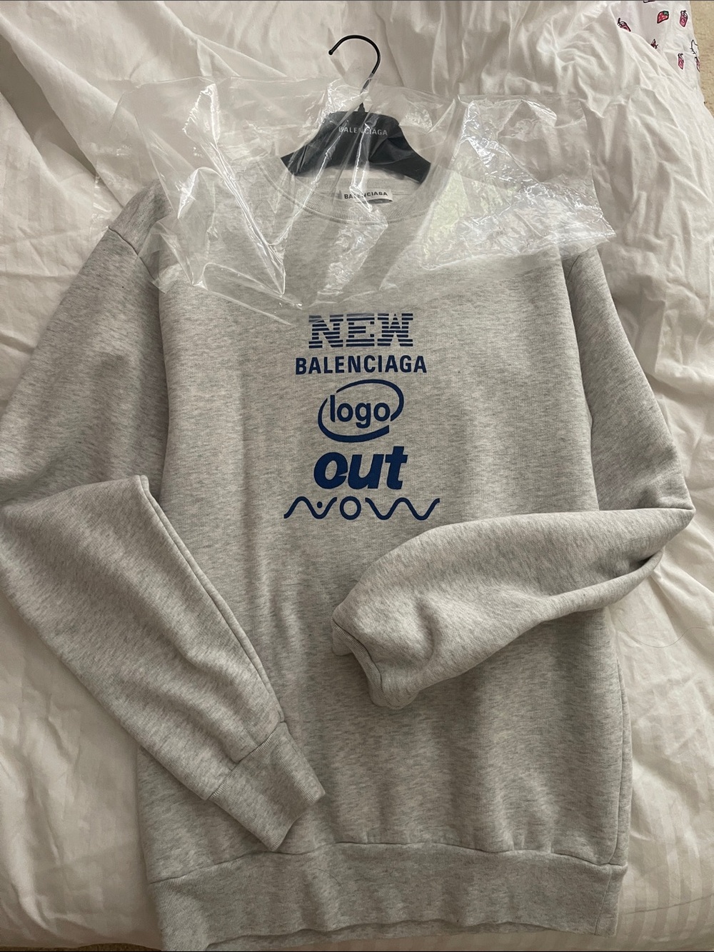 Balenciaga Grey Crewneck Sweatshirt with Blue Logo Graphics